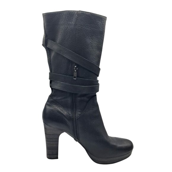UGG Jardin Platform Boots Womens Size 10 Black Leather Buckle Straps Side Zip Mi - Picture 4 of 13